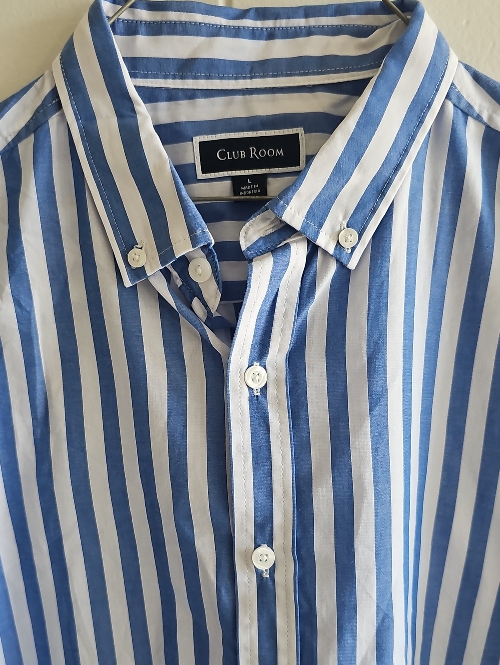 Club Room Blue & White Vertical Stripe Button-Down Shirt Mens Size Large